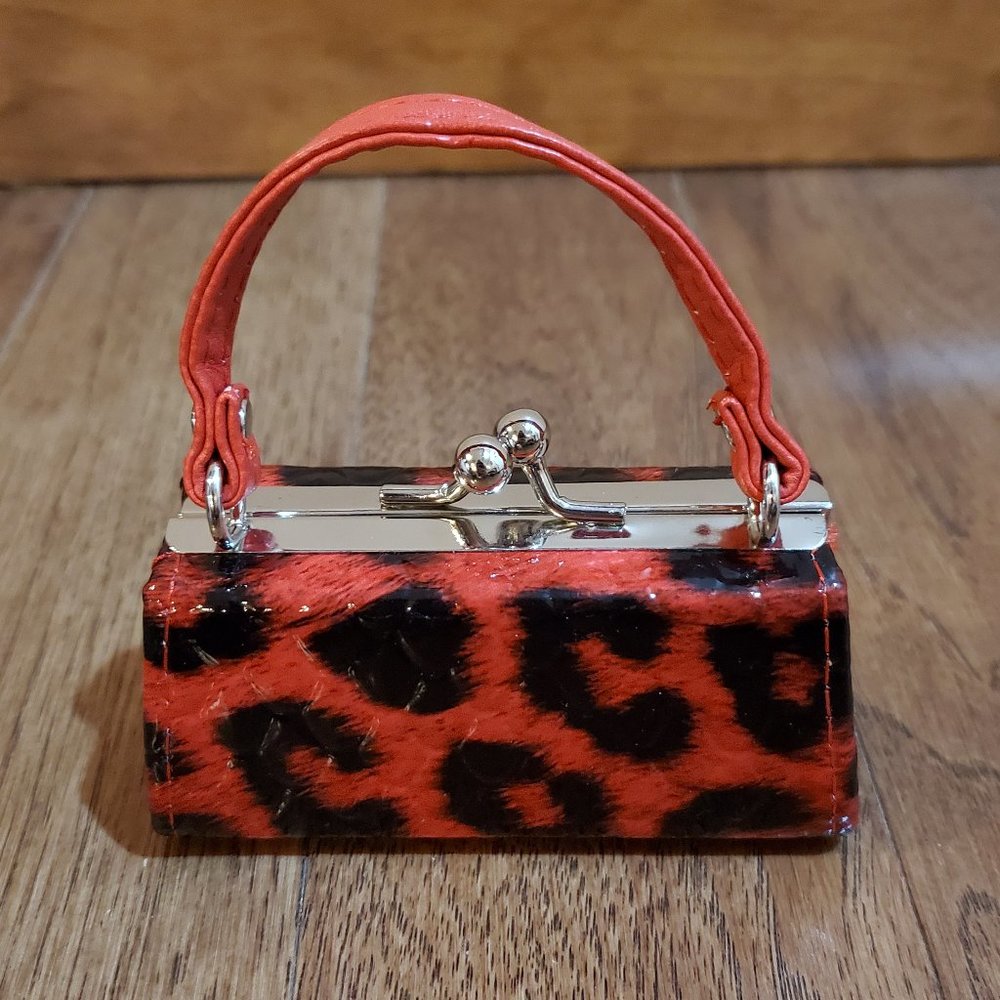 Red & black spotted print tictok lipstick purse 4" B7